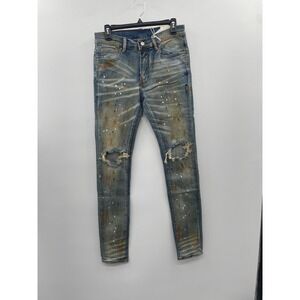 NWT Mnml X188 Stretch Denim Jeans Mens 30 Blue Distressed Paint-Splattered